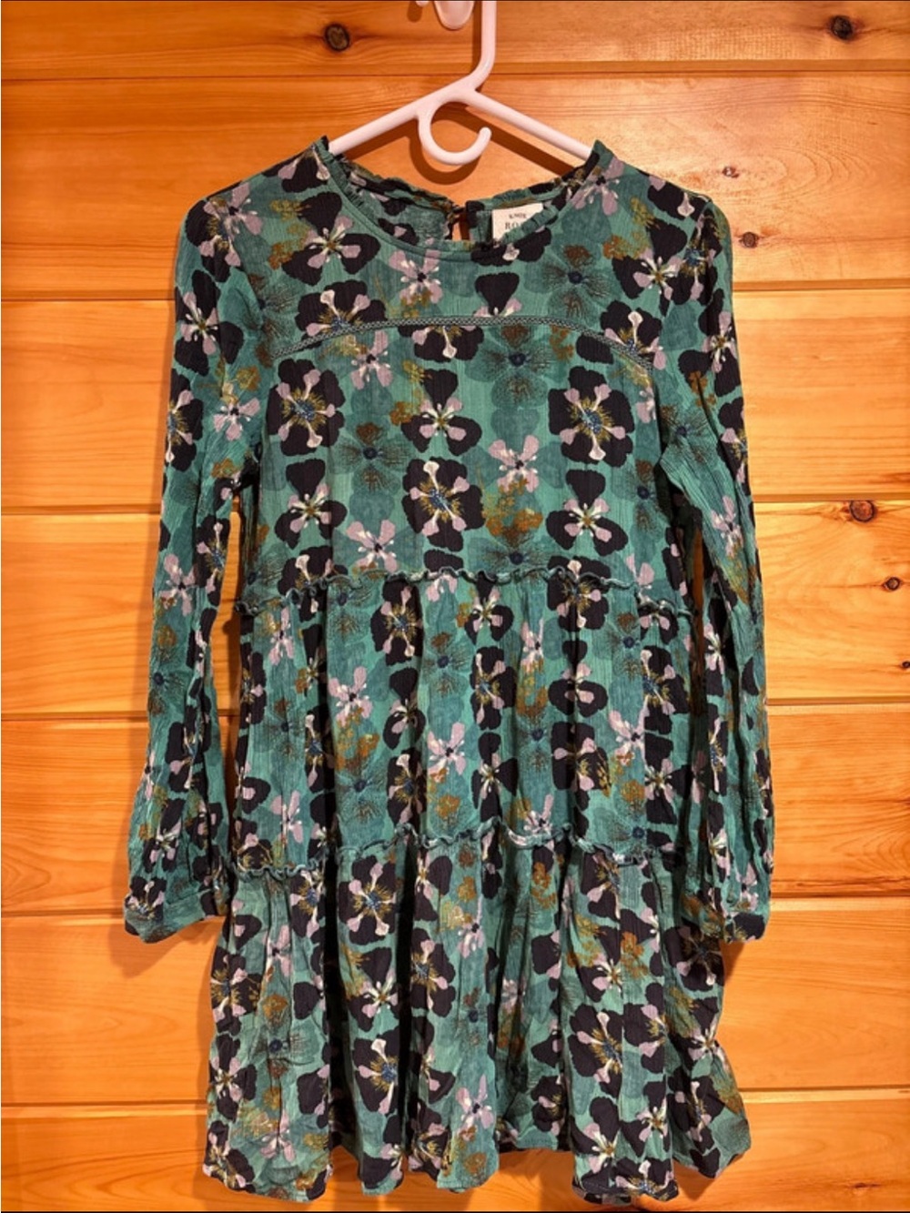 Knox Rose Teal Floral Tiered Long-Sleeve Dress